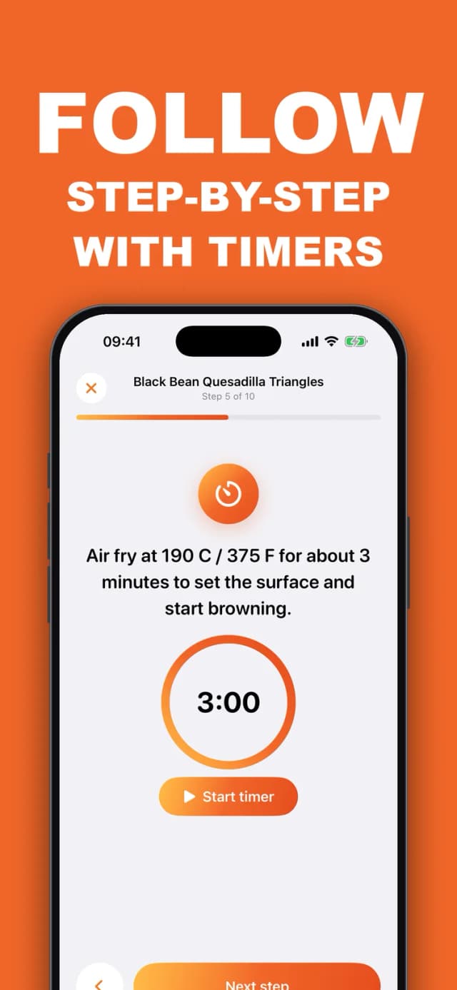 AirFryer Chef – step-by-step cooking mode with a timer