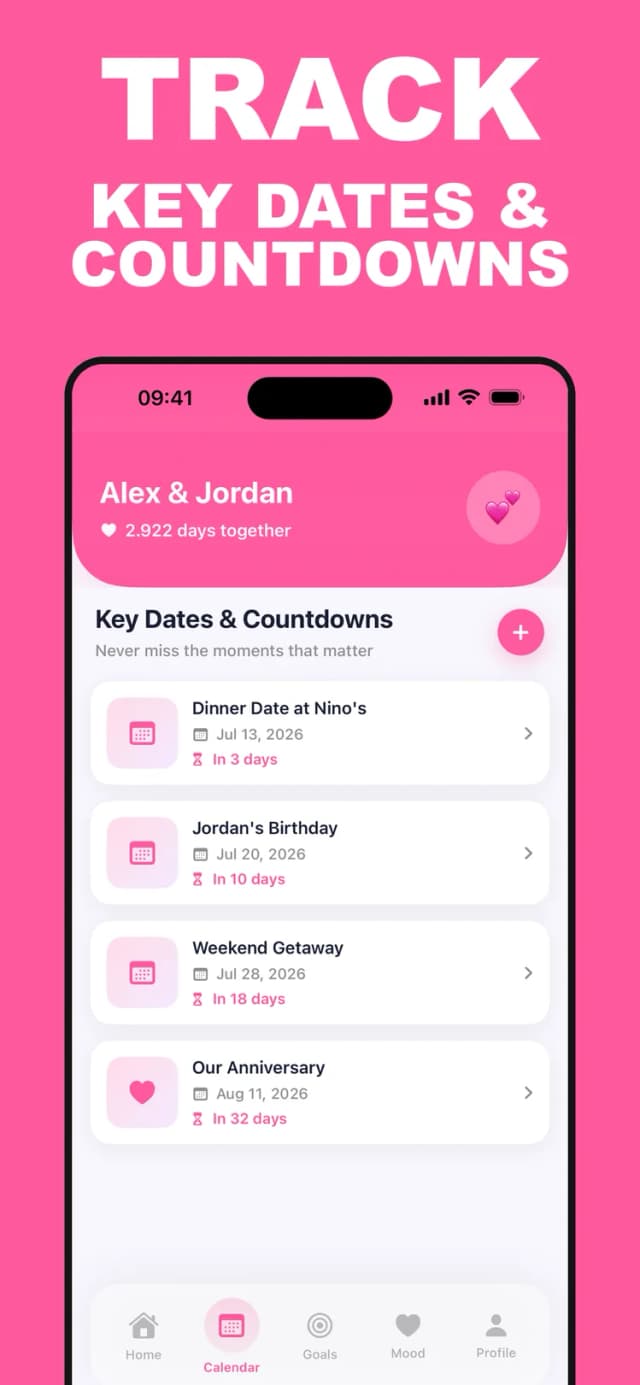CoupleGoals – shared calendar with anniversaries and date nights