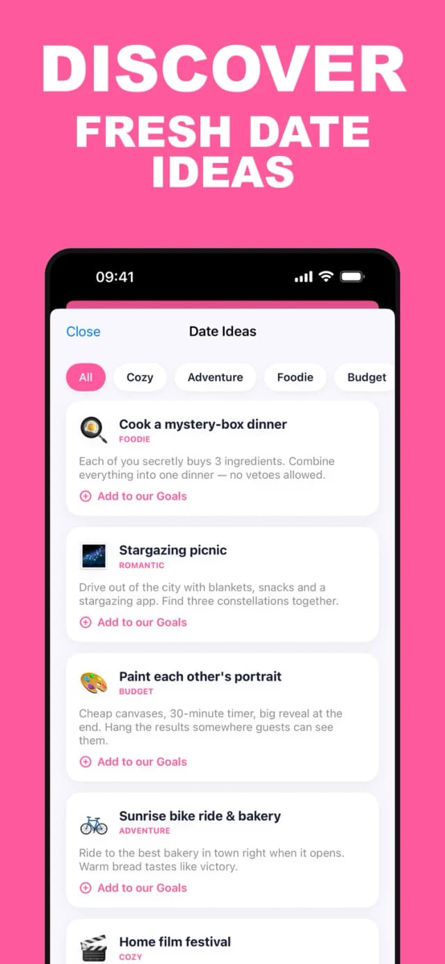CoupleGoals – date ideas by category