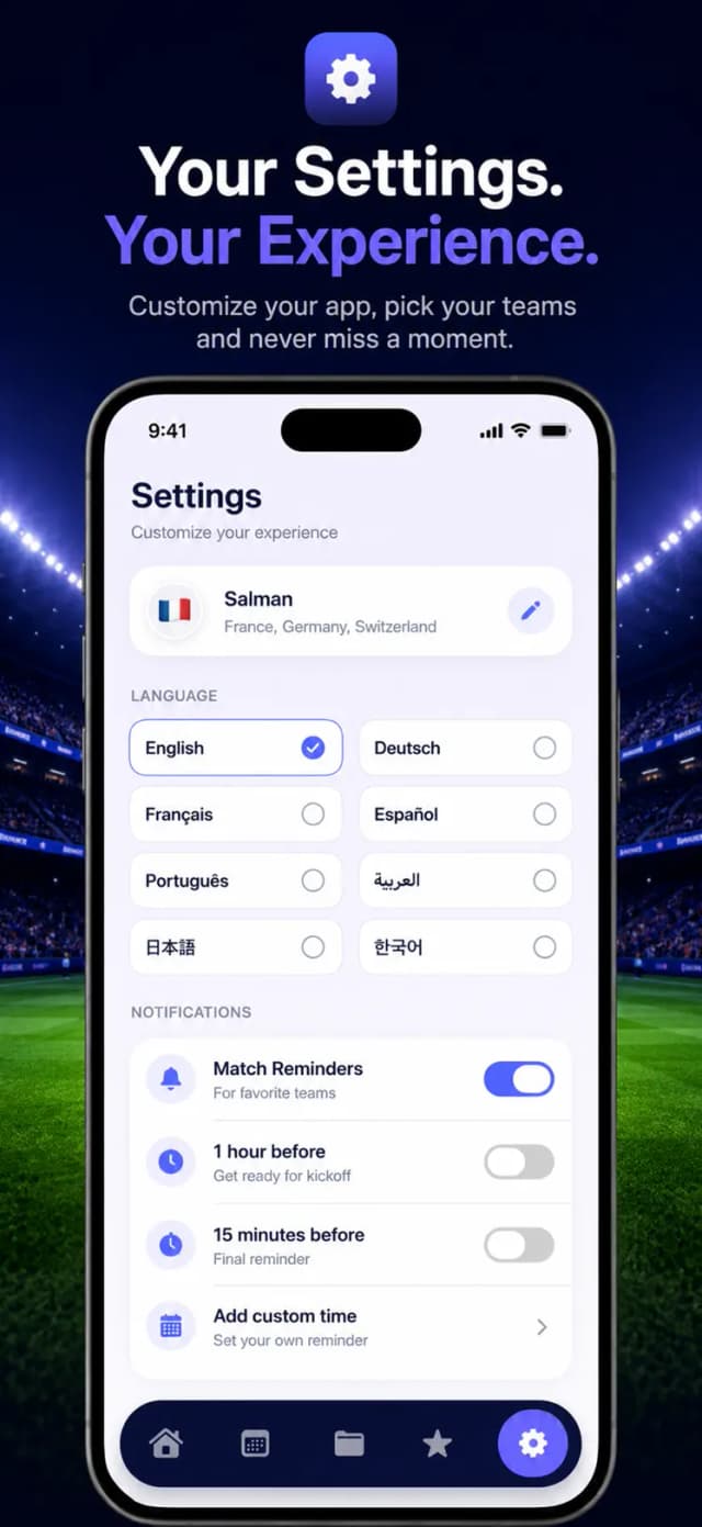 Football Schedule Planner 2026 – match reminders before kickoff