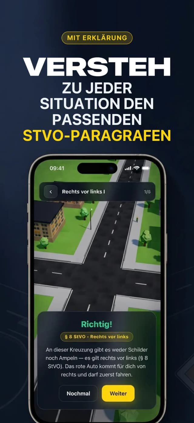 Vorfahrt üben – StVO-Regel und Begründung zur Situation