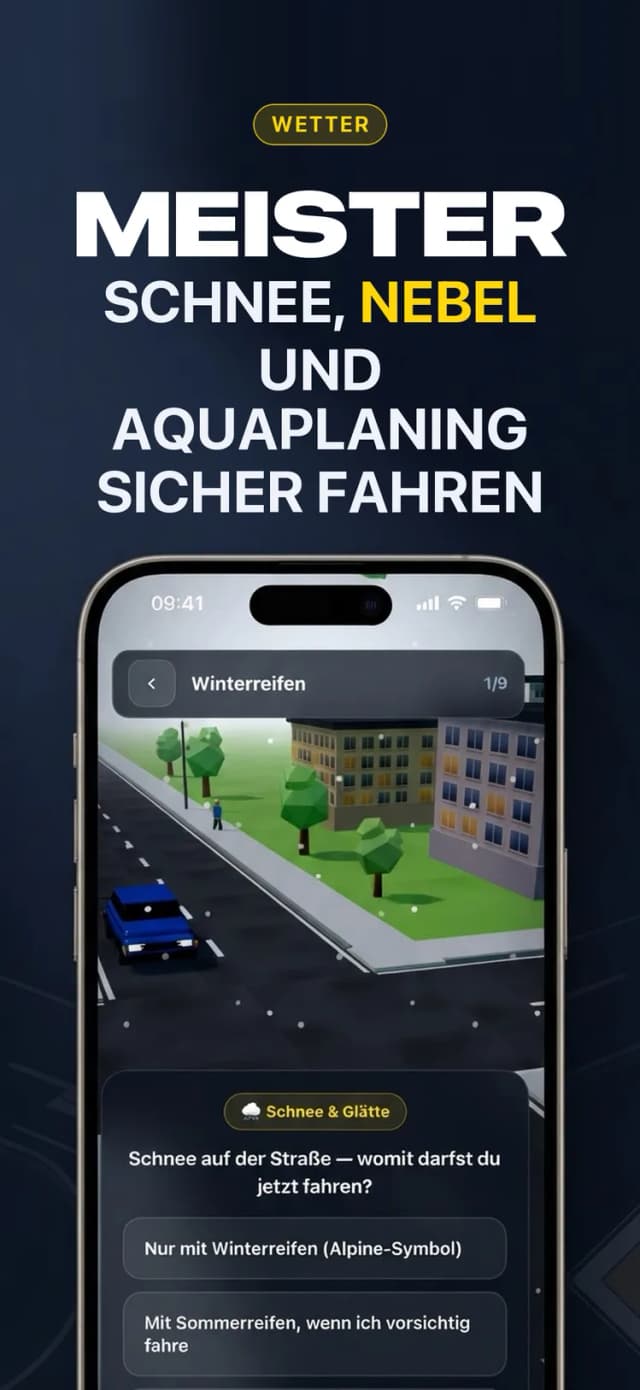 Vorfahrt üben – Kreuzung bei Schnee, Nebel und Regen